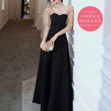 【即納】結婚式や二次会に 上品かわいいラメ入りシフォンのマキシ丈バイカラードレス ワンピース - 韓国プチプラパーティードレス通販『TENDERLY  DRESS』