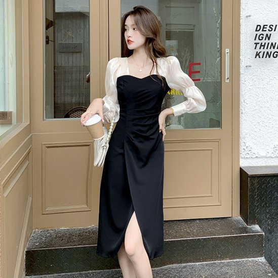 【即納】人気の海外デザイン ふんわりかわいいギャザースリーブのミディ丈長袖ワンピース カジュアルドレス -  韓国プチプラパーティードレス通販『TENDERLY DRESS』