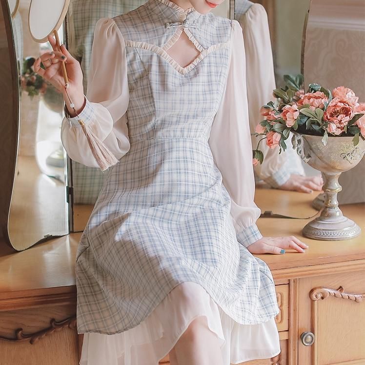 コスプレや撮影衣装にも活躍 清楚ガーリーなシアーミックスの膝丈長袖