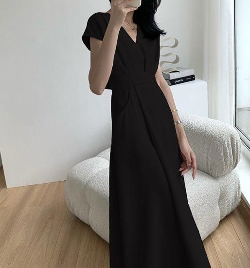 ワンピース バイカラー Vネック 半袖 ミディ丈 Aライン 韓国人気 sssnetshop】ワンピース レディースワンピース レディース V