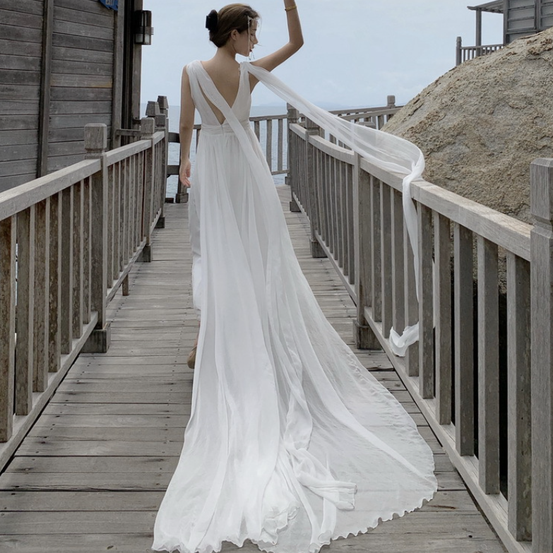 レディースウェディングドレス シンプル 軽系 ロングドレス 白いドレス
