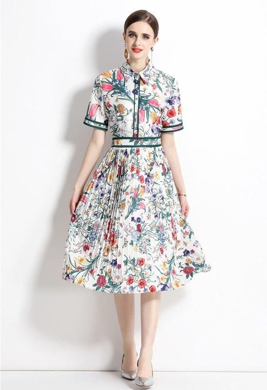 【美品】グレースクラス　ボタニカル　シャツワンピース　プリーツ　花柄　総柄 サテンボタニカルシャツワンピース / GRACE CONTINENTAL | GRACE