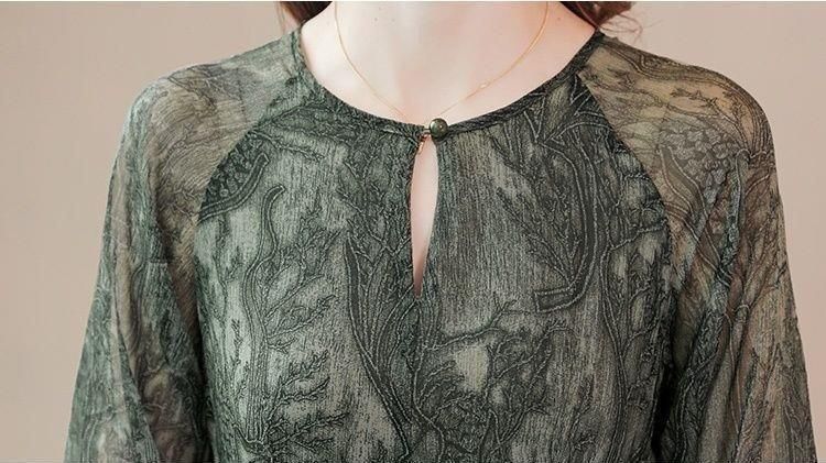 M～5L シックな総柄のロング丈シフォンワンピース カジュアル