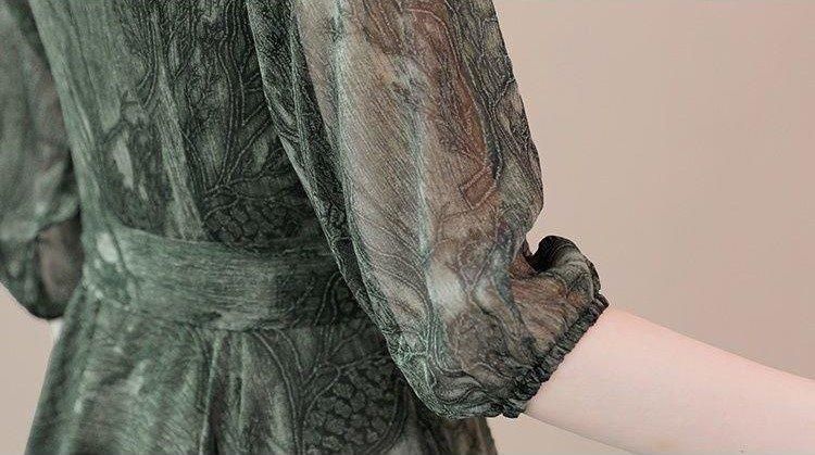 M～5L シックな総柄のロング丈シフォンワンピース カジュアル