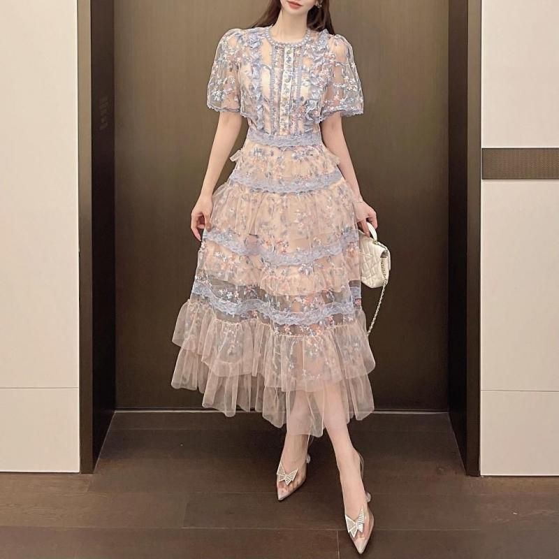 フラワープリント ティアードドレス XS-Lサイズあり 【GINZA COUTURE/銀座クチュール】フラワー