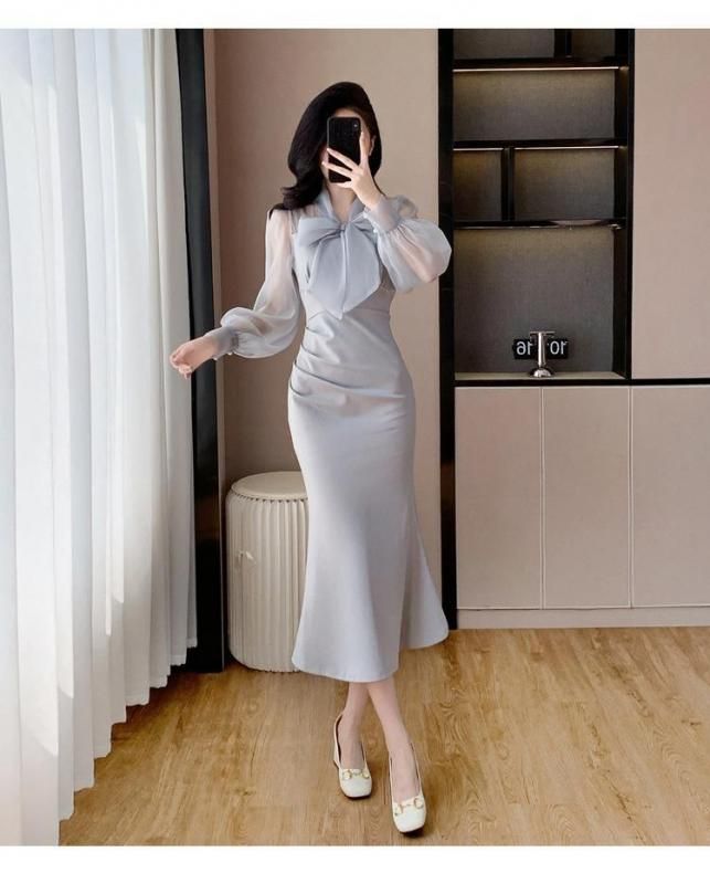 シアーミックス リボンがかわいいロング丈オケージョン