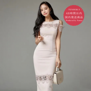 <img class='new_mark_img1' src='https://img.shop-pro.jp/img/new/icons14.gif' style='border:none;display:inline;margin:0px;padding:0px;width:auto;' />【即納】肩あきレース付きタイトワンピース 上品膝丈ドレス 結婚式やお呼ばれに