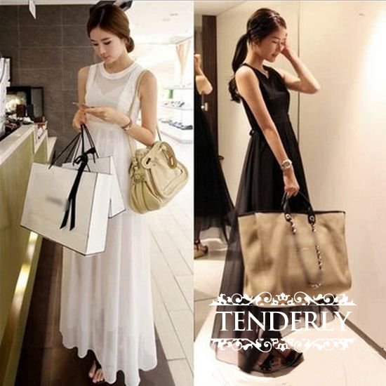 シースルーノースリーブ マキシサマードレス ワンピース 白 黒 韓国プチプラパーティードレス通販 Tenderly Dress