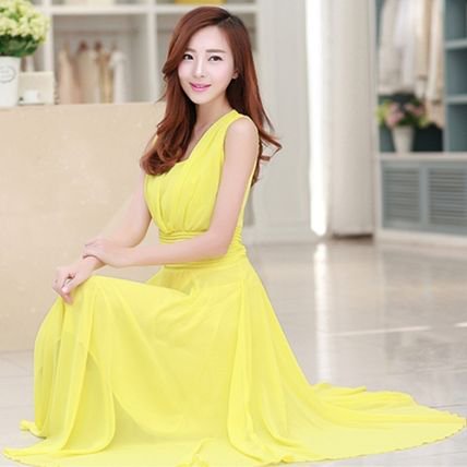 ノースリーブシフォンマキシ サマードレス ワンピース 白/緑/黒/黄色 - 韓国プチプラパーティードレス通販『TENDERLY DRESS』