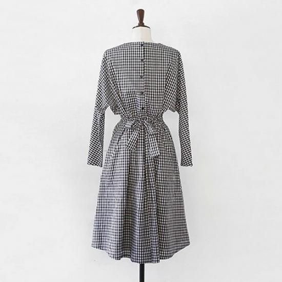 大人ガーリー♪ギンガムチェック ミモレ丈 シャツワンピース