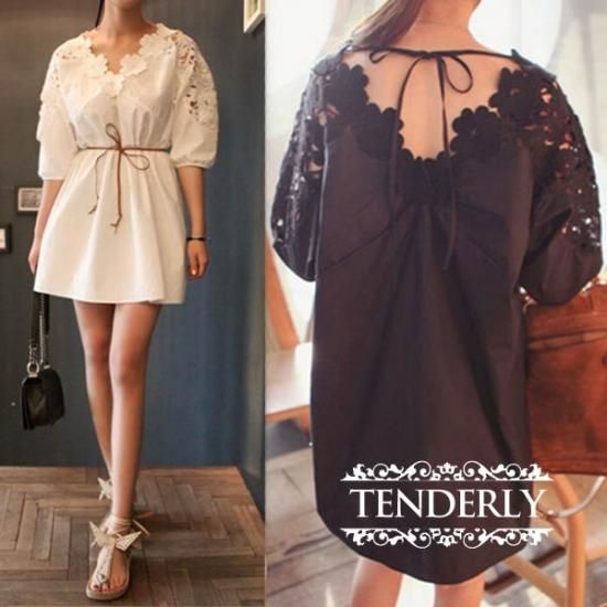 花柄レースとキュートなバックリボン レースチュニックワンピ 韓国プチプラパーティードレス通販 Tenderly Dress 花柄レースとキュートなバックリボン レースチュニックワンピ 韓国プチプラパーティードレス通販 Tenderly Dress