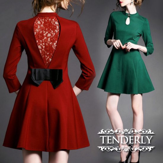バックスタイルがセクシー デコルテオープンドレスワンピース 韓国プチプラパーティードレス通販 Tenderly Dress