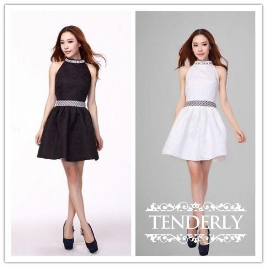 ビジューラインが可愛い ジャガードホルターネックドレスワンピース 黒 白 韓国プチプラパーティードレス通販 Tenderly Dress ビジューラインが可愛い ジャガードホルターネックドレスワンピース 黒 白 韓国プチプラパーティードレス通販 Tenderly Dress