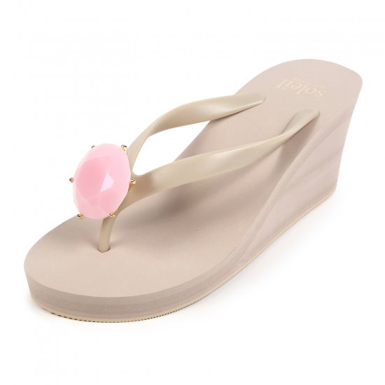 Birthday beach sandal Wedge heel / October / Pink Opal / Beige