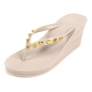 Studs round sandal Wedge heel /  Beigeʥå١