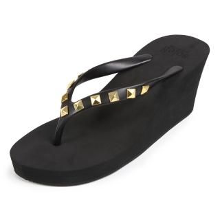 Studs square sandal Wedge heel /  Blackʥå֥å