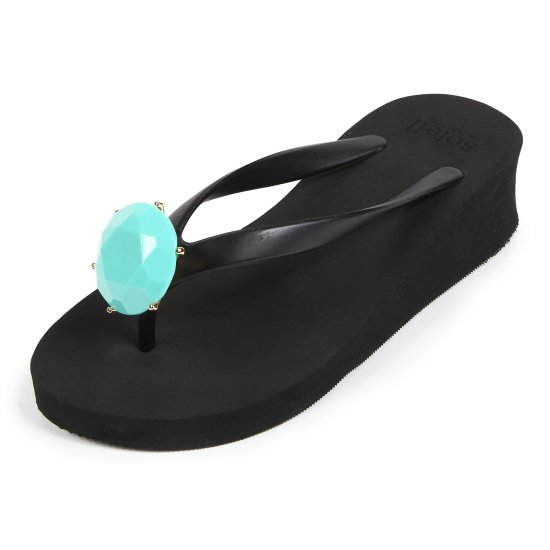 Birthday beach sandal Low heel / December / Turquoise / Black（12