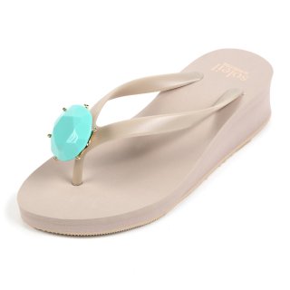 Birthday beach sandal Low heel / December / Turquoise / Beige（12月ターコイズ・ベージュ）