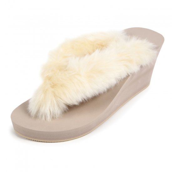 New fur sandal Wedge heel / Beige（ホワイトファー・ベージュ） - PUPUTIER