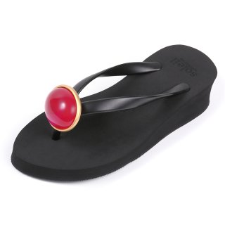 Oval stone sandal Low heel / July / Ruby / Black（７月ルビー・ブラック）