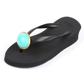 Oval stone sandal Low heel / December / Turquoise / Black（12月ターコイズ・ブラック）