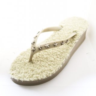 Studs star fur sole sandal Low heel /  Beige（スタッズ・ファーソール・ベージュ）