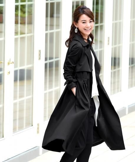 スリークタッチリボンカフスロングトレンチコート Sleek touch ribbon cuffs Trench coat 「K485」