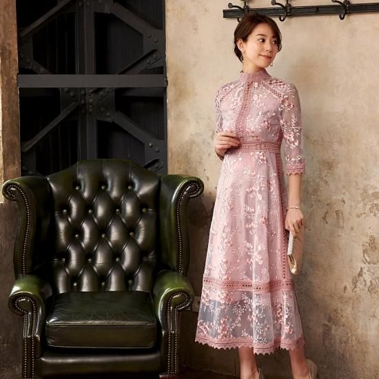 フラワー刺繍レースワンピース「U716」/結婚式・披露宴・二次会・同窓会などお呼ばれ対応フォーマルパーティードレス