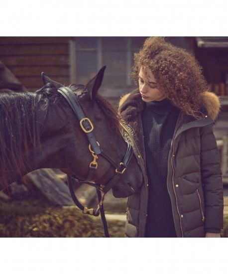 美品　C.ROUAN　セルーアン　レッキスファー　ダウンコート　M　グリーン 美品C.ROUANセルーアンレッキスファーダウンコートMグリーン