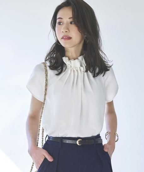 ルイルエブティック RUIRUE BOUTIQUE ウエーブタックパールブラウス （ゴールドベージュ/PBE） ルイルエブティック RUIRUE BOUTIQUE ウエーブタックパール