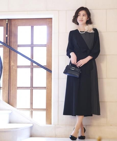 サイドプリーツシフォンワンピース「U989」-RUIRUE BOUTIQUE サイドプリーツシフォンワンピース「U989」-RUIRUE BOUTIQUE