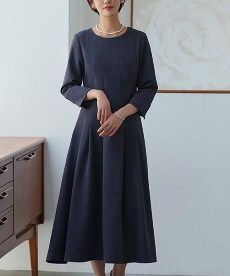 2WAY パール アタッチドカラー フレア ワンピース ドレス レディース M 刺繍レース切り替えフレアワンピースドレス「U1586」