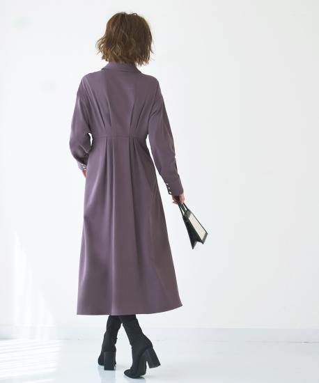 あたたか裏起毛シリーズ】ウエストタックロングシャツワンピース