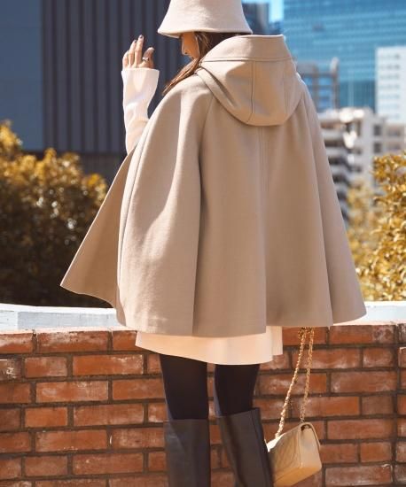 2WAYシルエットニットメルトンケープコート「K1299」
