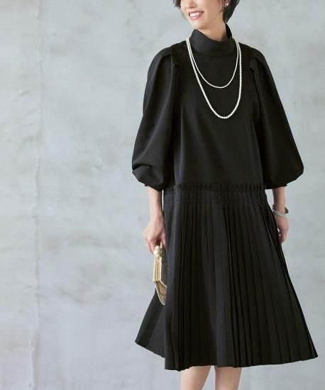 インショルダータックスリーブプリーツワンピース「U1334」