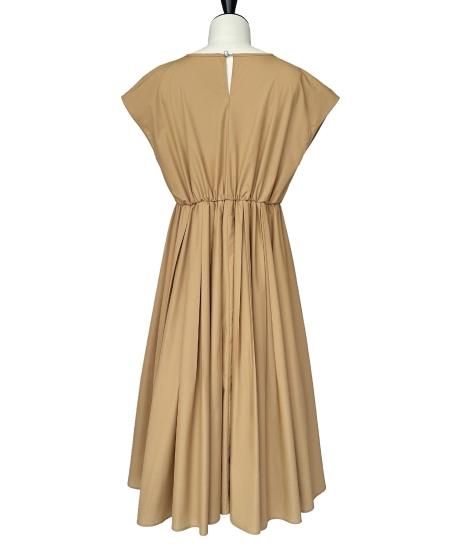 プリーツプリーズ フレンチスリーブ プリーツワンピース Aライン ブラウン系 フレンチスリーブ・プリーツワンピース「CU1387」