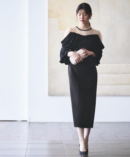 パーティドレスワンピース ドレープオフショルタイトワンピースドレス「U1403」