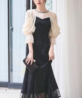 レースオフショル・マーメイドフレアワンピースドレス「U1404」/ 結婚式・披露宴・二次会などお呼ばれ対応フォーマルパーティードレス