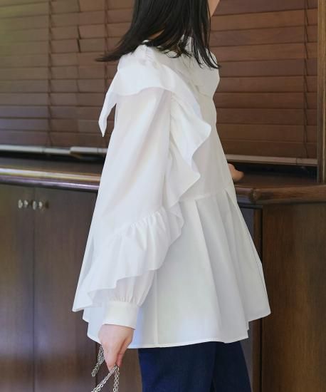 ルイルエブティック RUIRUE BOUTIQUE フリルスリーブデザインシャツブラウス （オフホワイト） RUIRUE BOUTIQUE ブラウス シャツ 洗える ｜ フリルスリーブ