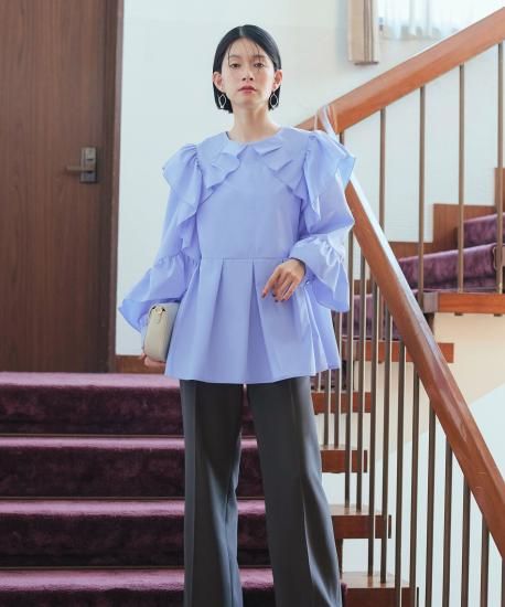 フリルスリーブデザインシャツブラウス「T1436」