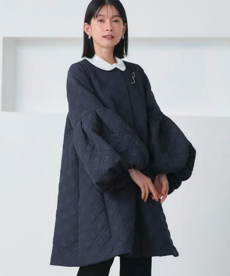 ボリュームスリーブキルティングフレアコート「D1452」