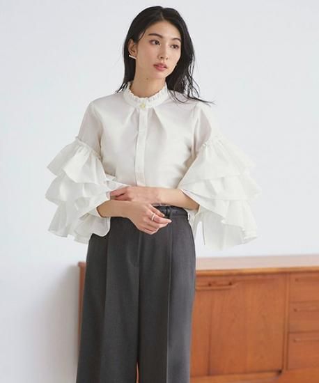 ルイルエブティック RUIRUE BOUTIQUE トリプルフリルスリーブブラウス （ペールイエロー） ルイルエブティック RUIRUE BOUTIQUE トリプルフリルスリーブ