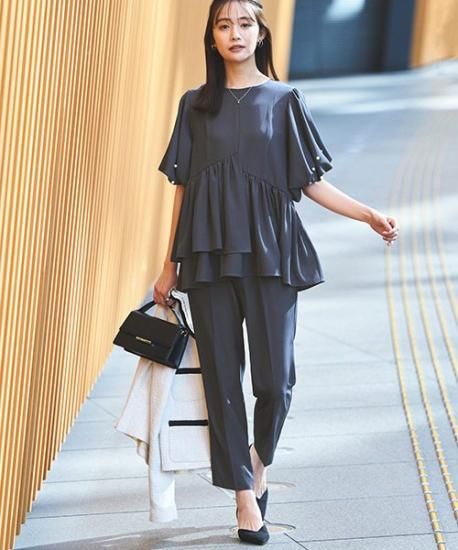 ルイルエブティック RUIRUE BOUTIQUE 【洗える/ストレッチ】選べるパンツ　パールバルーントップス＆テーパードパンツ/セミワイドパンツ （ 洗える/ストレッチ】選べるパンツパールバルーントップス