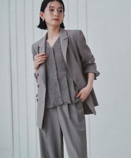 ピークドラペルダブルジャケット＆プリーツトップス＆タックワイドパンツ3点スーツセット「SU1484」