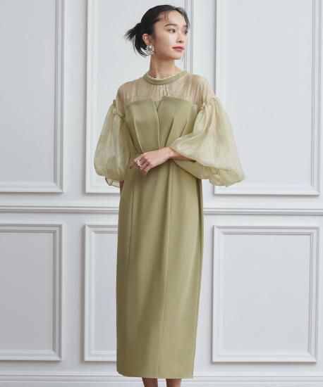 グリーン ボリュームスリーブドレス M/L】ボリュームテントラインドレス（ライトグリーン）DPSET0766