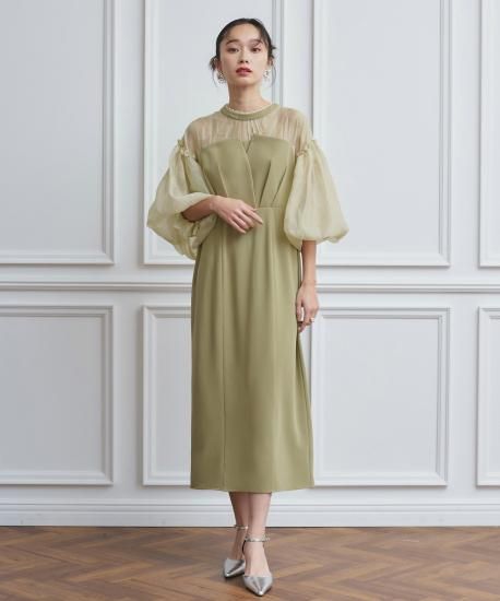 ボリュームスリーブ＆ビスチェタイトワンピースドレス「U1486」