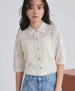 ルイルエブティック RUIRUE BOUTIQUE 前後2WAYミックスラメカラー糸ニットカーデ （イエロー） ルイルエブティック RUIRUE BOUTIQUE 前後2WAYミックス
