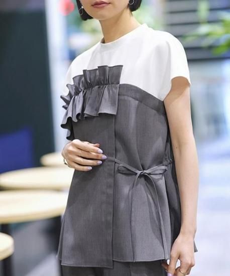 Pium セットアップ ビスチェレイヤードトップス レザーフリルフレアスカパン pium セットアップ ビスチェレイヤードトップス＆レザーフリル