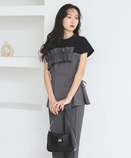 フロントフリルビスチェレイヤード風TOPS＆パンツセットアップ