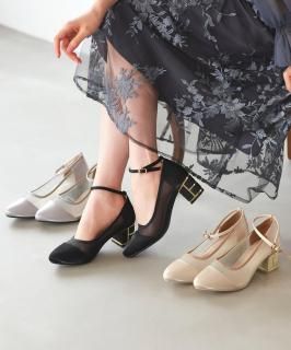 グリッターチャンキーヒールシアーパンプス「SH1574」